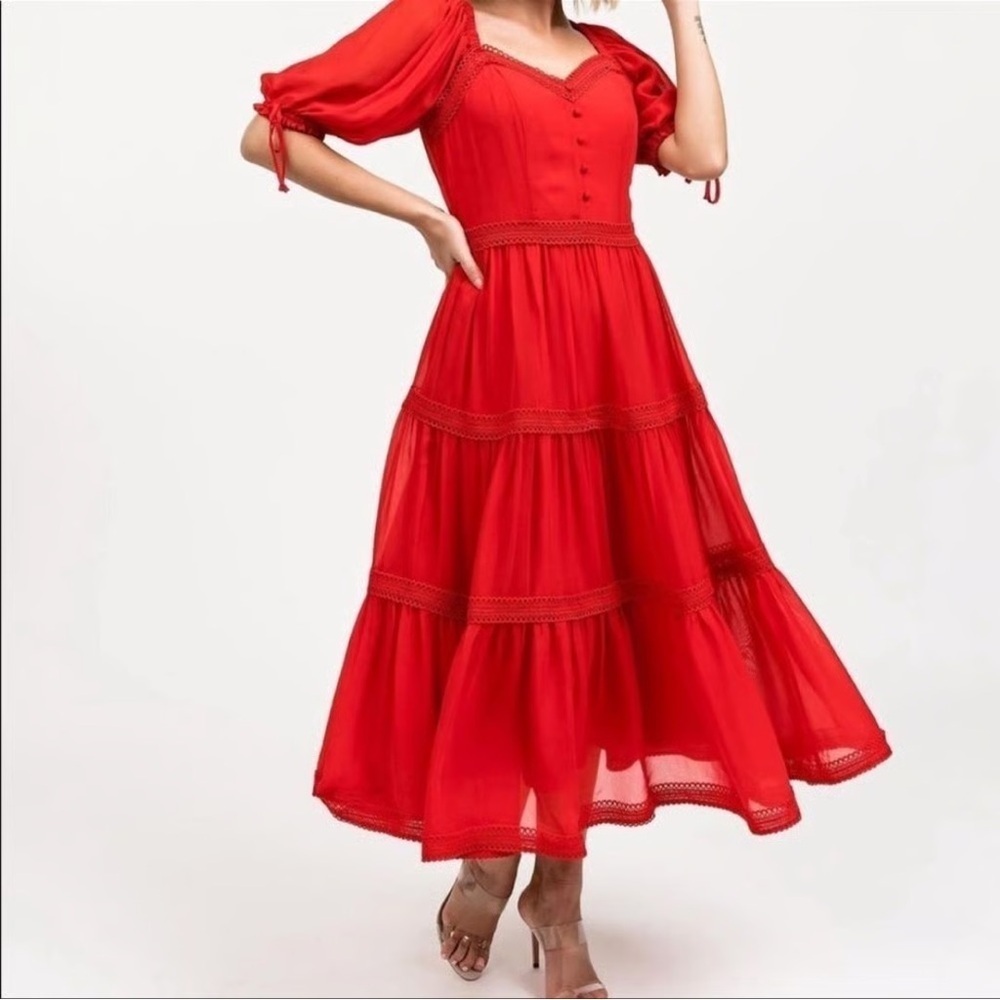 Rachel Parcell Red Tiered Sweetheart neckline
 Women's Dress XS modest
